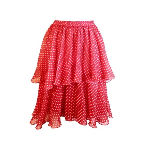 Yves Saint Laurent Silk Tiered Red Polka Dot Skirt - Picture 1 of 3